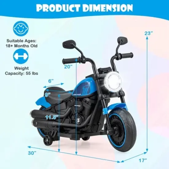 Costway 6V Kids Electric Motorcycle with Training Wheels LED Headlights Music Board Blue/Pink/Red image {2}