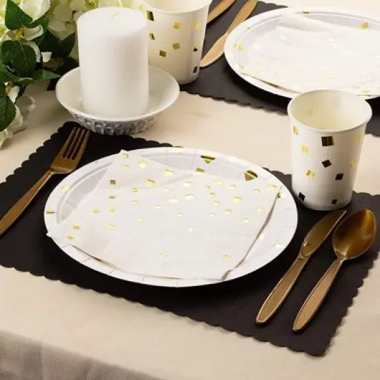 100-Pack Black Party Paper Placemats Rectangular Tabletop Mats with Wavy Edge image {2}