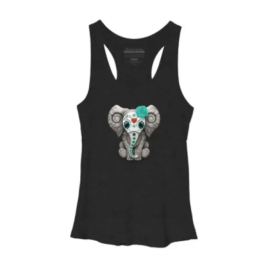 Women's Design By Humans Blue Day of the Dead Sugar Skull Baby Elephant By jeffbartels Racerback Tank Top image {10}