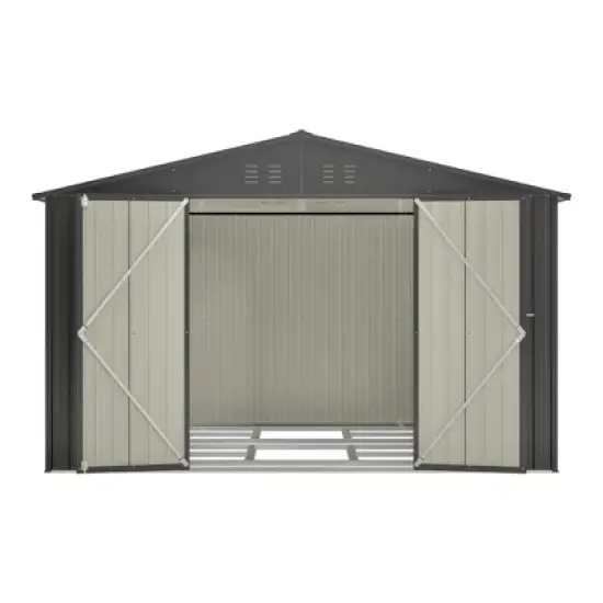 10X8 FT Outdoor Storage Shed, All Weather Metal Sheds with Lockable Doors, Tool Shed for Garden, Patio, Backyard, Lawn, Black image {8}