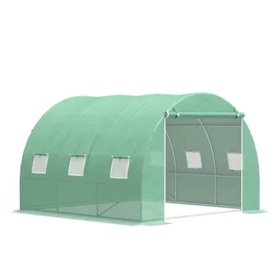 Outsunny Walk-in Tunnel Greenhouse with High-Quality Transparent PE Cover, Zipper Doors, & Windows Green image {6}