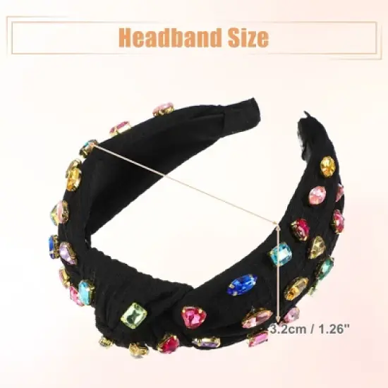 Unique Bargains Girl's Rhinestone Retro Knotted Non-slip Wide Headband Black 5.12"x1.26" 1 Pc image {4}