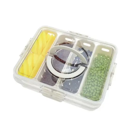 Unique Bargains Rectangle Drain Food Storage Containers 4 Compartment White Transparent 1 Set image {5}