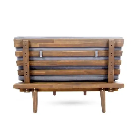 Christopher Knight Home Adelia Outdoor V-Shape Acacia Wood 5 Seater Sectional Sofa Set with Cushions image {7}