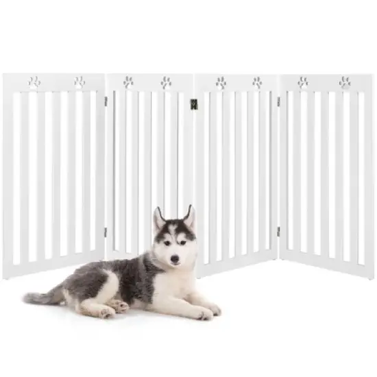 Costway 36'' Folding Wooden Freestanding Pet Gate Dog Gate W/360&deg; Hinge White/Espresso image {11}