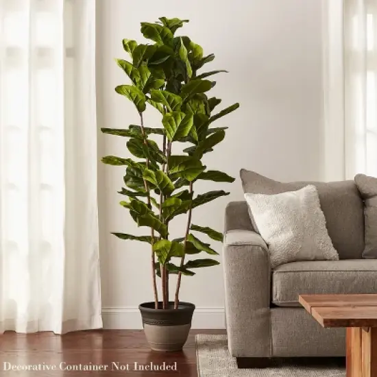 Fiddle Leaf Fig Tree - 72-Inch Fake Plant with Pot and Natural Feel Leaves for Home or Office - Artificial Plants Decor for Indoors by Pure Garden image {4}