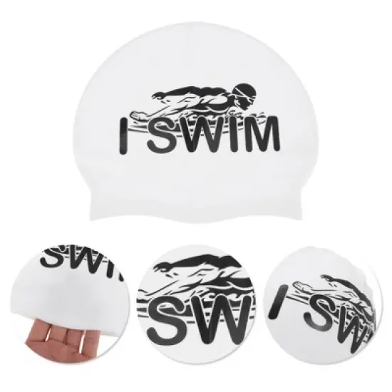 Unique Bargains Silicone Floating Pattern Waterproof Swim Cap Black White 1 Pc image {2}