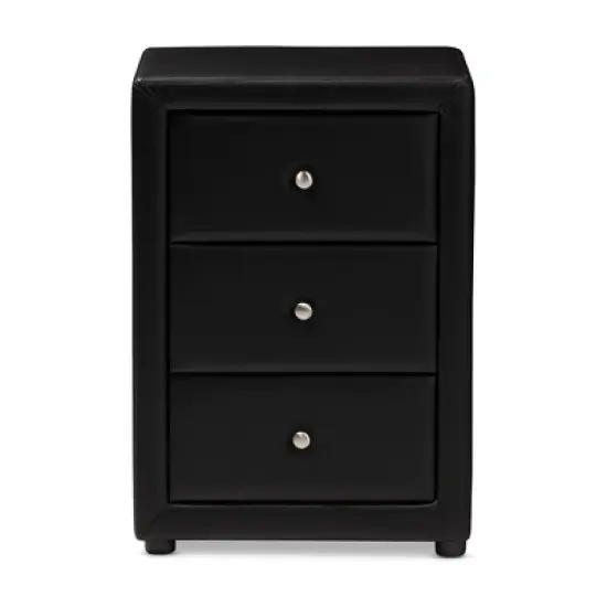 Tessa Faux Leather Upholstered 3 Drawer Nightstand Black - Baxton Studio image {1}