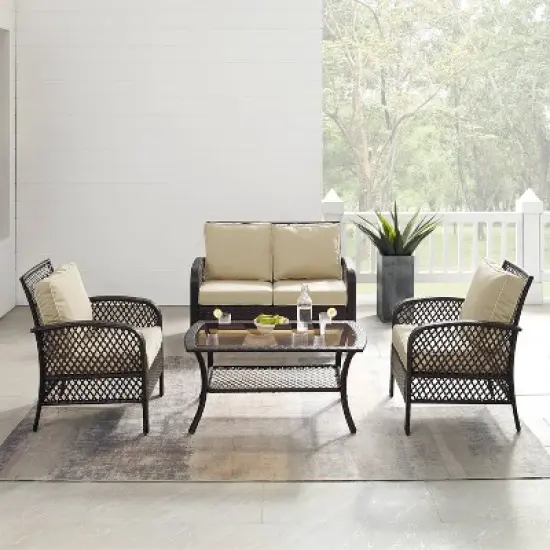 Tribeca 4pc Outdoor Wicker Conversation Set - Sand/Brown - Crosley image {2}
