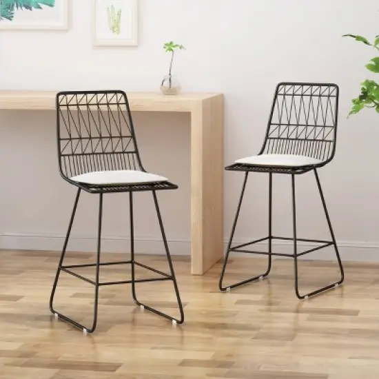 Set of 2 Walcott Modern Iron Counter Height Barstools - Christopher Knight Home image {1}