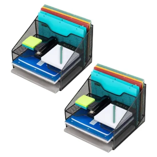 Mind Reader File Organizer, Set of 2, Desk Organizer, Storage, Paper Tray, Office, Metal Mesh, 12.5"L x 11.5"W x 9.5"H, Black image {2}