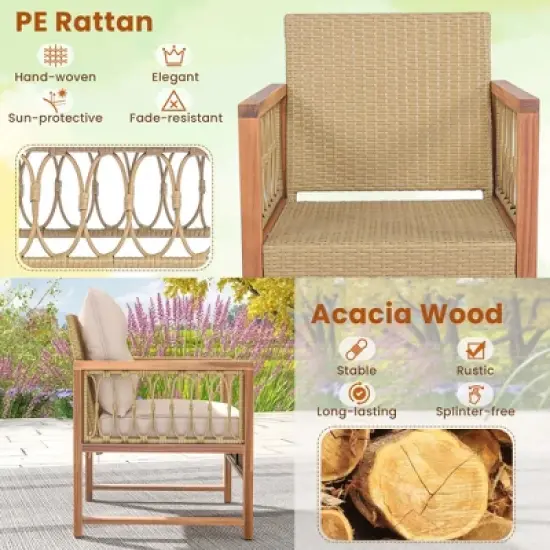 Costway 3 PCS Patio Furniture Set Outdoor PE Wicker Conversation Bistro Set image {4}