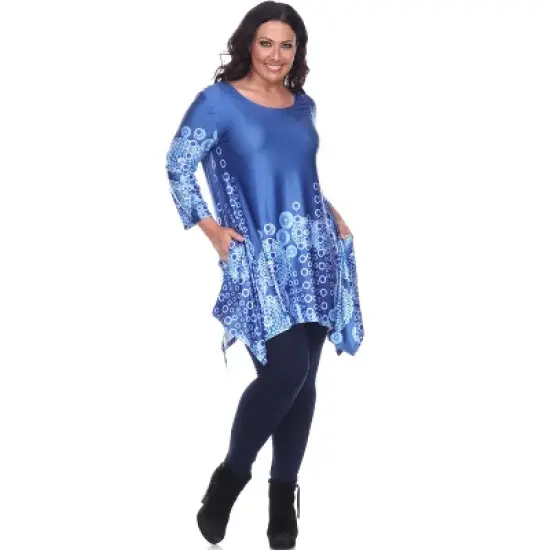 Women's Plus Size 3/4 Sleeve Printed Rella Tunic Top with Pockets - White Mark image {1}