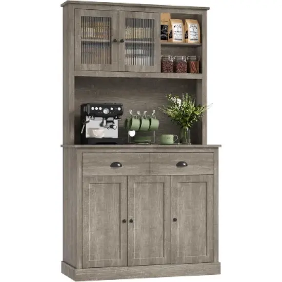 Pantry with Drawers and Adjustable Shelves, 71" Tall Freestanding Kitchen Pantry Cabinet with Microwave Stand, Hutch Cabinet for Kitchen image {5}