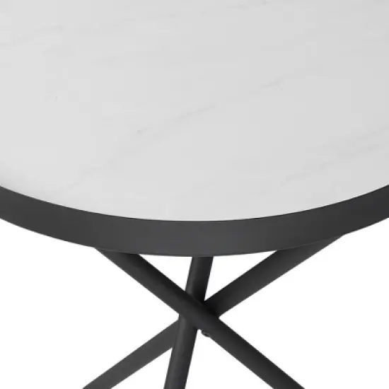 Modern Minimalist Intersecting Tripod Leg Side Table Black/Faux White Marble - Saracina Home image {6}