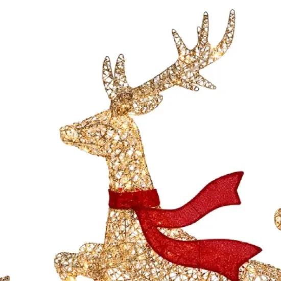 LuxenHome 3-Piece Champagne Gold PET Running Deer Family Outdoor Holiday Decoration with Lights Brown, Red image {8}