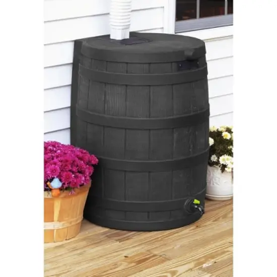 Good Ideas Rain Wizard Eco 50-Gallon Rain Saver Barrel, Single Spigot, Made with Recycled Materials and Screen for Garden and Outdoors, Black image {3}