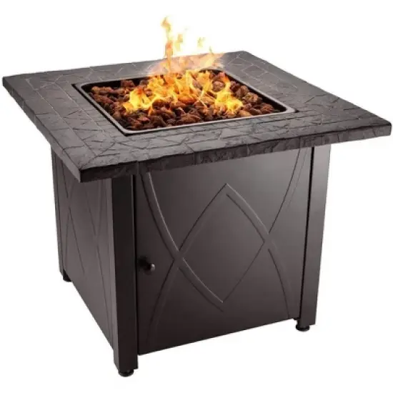 Endless Summer 30 Inch Square 30,000 BTU LP Gas Outdoor Fire Pit Table with Handcrafted Mantel, Fire Rocks, and Protective Cover, Black image {6}