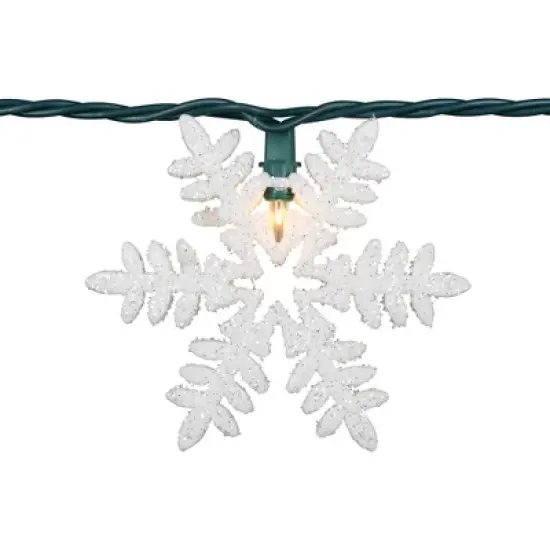 Northlight 10-Count White Glittered Snowflake Christmas Light Set, 6ft Green Wire image {5}