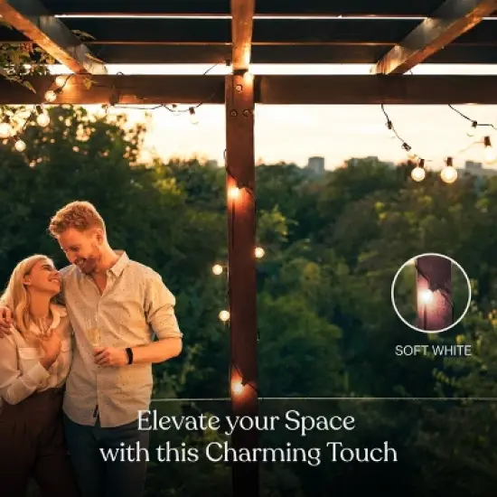 Brightech 12-Bulb LED Ambience Pro Solar 1W 27ft 3000K G40 Outdoor Orb and Globe String Lights Clear Bulb Black Wire image {1}