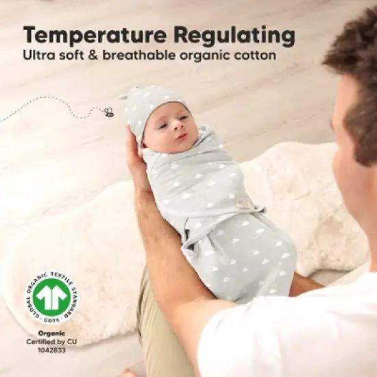3-Pack Organic Swaddle Sleep Sacks Baby with Knot Hats, Newborn Premies Swaddles Wrap 0-3 Months, Ergonomic Wearable Blanket image {3}