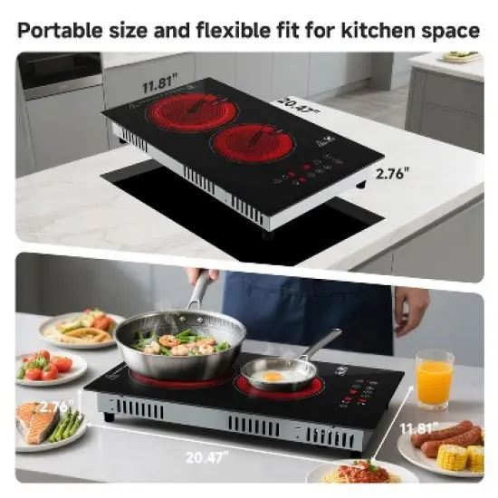 Induction Cooktop with 2 burner 800-1800W, 9 power Dual Hob with Child Lock, Timer, Pause Function, Residual Heat Indicator, Sensor Touch Control image {7}