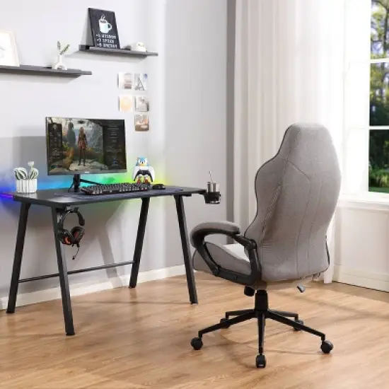 Swivel Dorm Gaming Chair Gray - Room Essentials&trade;: Upholstered Computer Desk Chair, Adjustable, Fixed Arms image {6}