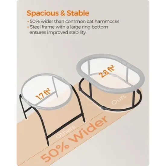 Feandrea Pet Bed, Cat Hammock, Elevated Cat Bed for Multiple Cats, with Removable Washable Mesh, for Pets up to 28 lb, Oval, Gray image {7}