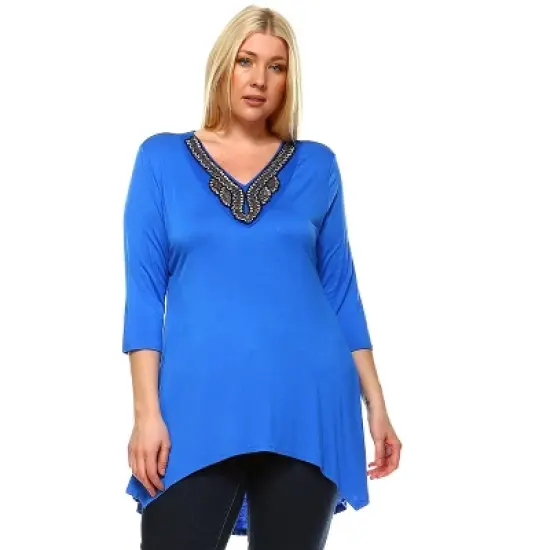 Women's Plus Size Embellished V-Neck Tonya Tunic Top - White Mark image {6}