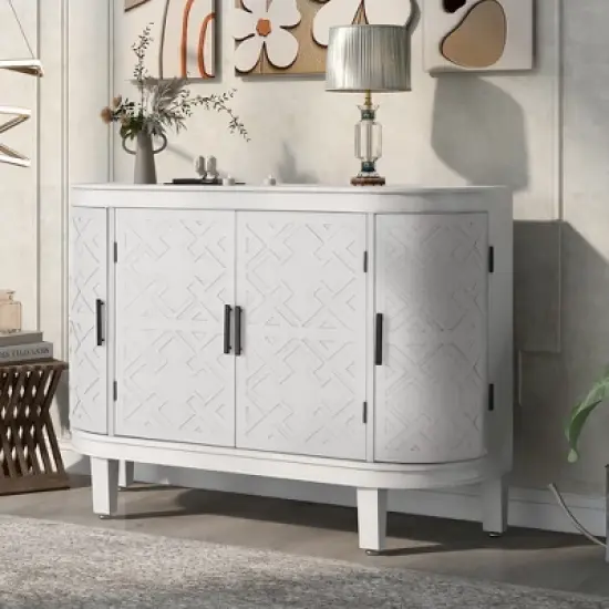 Accent Storage Cabinet Wooden Sideboard Cabinet with Antique Pattern Doors-ModernLuxe image {11}