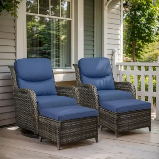 Belord 4 Piece Patio Furniture Set with Swivel Chairs and Ottomans, High Back Deep Seat Cushioned Wicker Swivel Patio Chairs Set of 2 with Ottoman image {14}