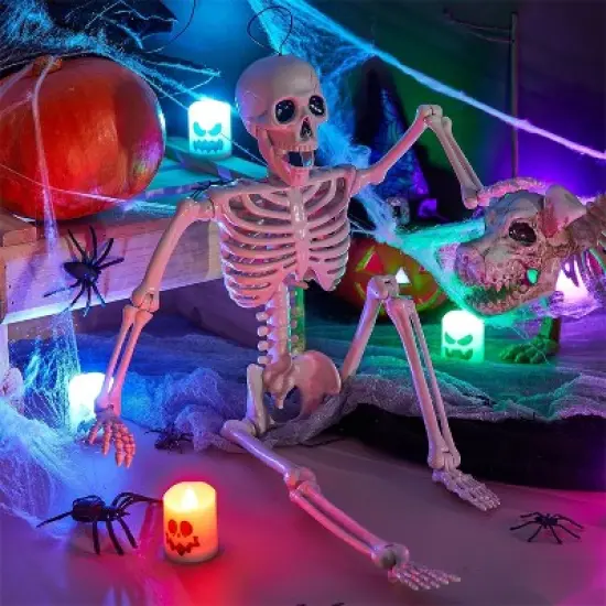 Joyfy 1/2 PCS 24" Posable Skeleton Halloween Decorative Props for Indoor/Outdoor Halloween Decorations, Graveyard Haunted House Spooky Scene Party image {5}