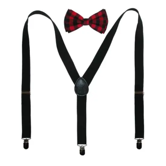 CTM Men's Buffalo Plaid Bow Tie with Solid Suspender Set image {5}