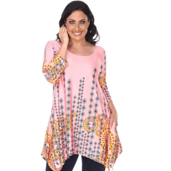 Women's Plus Size 3/4 Sleeve Printed Rella Tunic Top with Pockets - White Mark image {9}