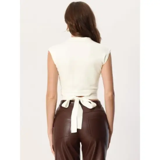 Allegra K Women's Casual Tied Back Knitted Cropped Sleeveless Tank Top Sweater Vest image {2}