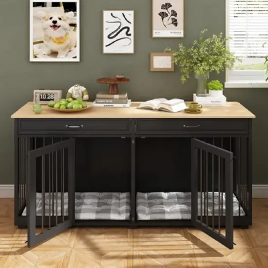 Famapy Dog Crate 72.4" Furniture Style Design Dog Crate with Drawers and Dividers Functional & Tailored for Your Furry Friends image {15}