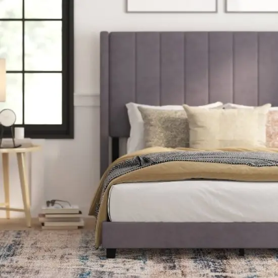 Soren Velvet Upholstered Platform Bed Frame with Wingback Headboard - Taylor & Logan image {2}