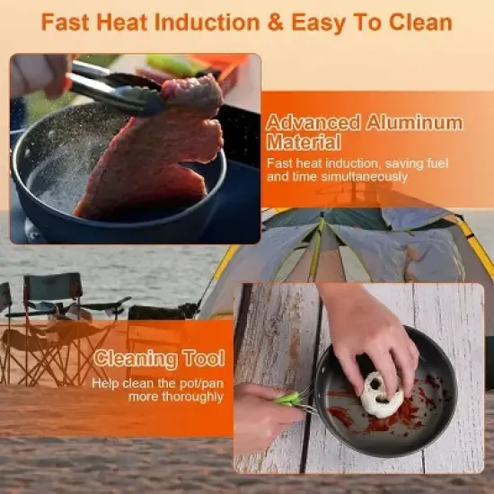 16Pcs Camping Cooking Ware Set Camping Stove Cookware Kit Aluminum Pot Pan Kettle Set with Bowls Knife Fork Spoon Carabiner Spatula Cutting Board image {6}