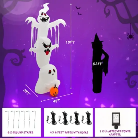 Tangkula 10FT Tall Halloween Inflatable Stacked Ghosts w/ Built-in RGB Lights Inflatable Overlap Ghosts Halloween Decor w/ Ropes & Stakes image {6}