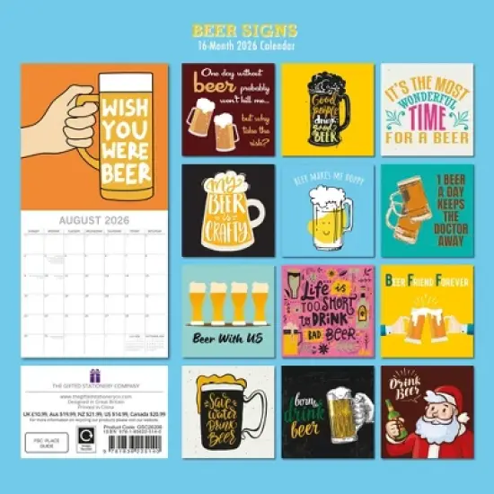 2026 Square Wall Calendar, Beer Signs, 16-Month Funny Corner Theme with 180 Reminder Stickers (12x12 In) image {3}