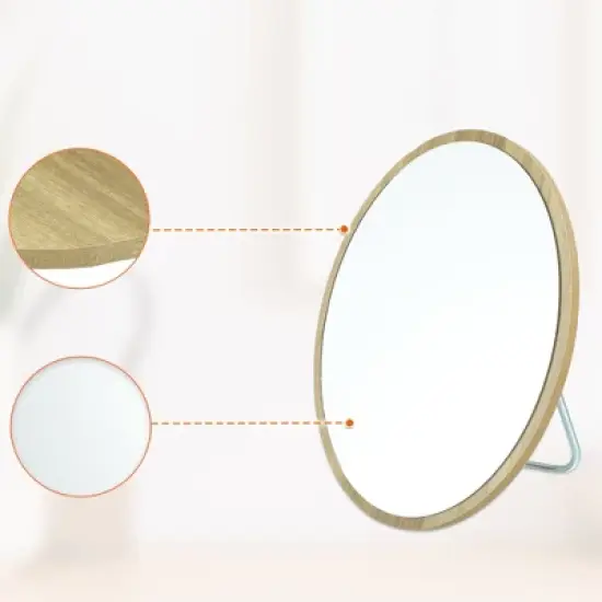 Unique Bargains Natural Wooden Foldable Makeup Mirror Beige 1 Pc image {4}