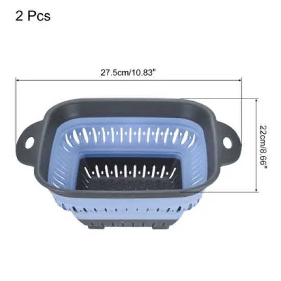 Unique Bargains Silicone Foldable Ergonomic Handles Dishwasher Safe Colander 2 Pcs image {1}