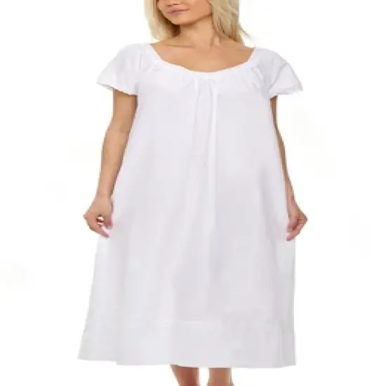 Women's Cotton Victorian Nightgown, Camila Ruffled Short Sleeve Lace Trimmed Long Vintage Night Dress Gown image {6}