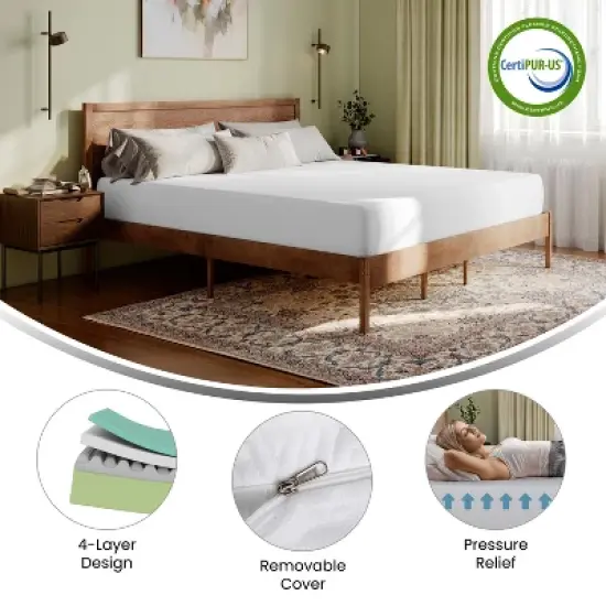 Flash Furniture Cloud Green Tea Cooling Gel 4-Layer Memory Foam Mattress in a Box with CertiPUR-US Certification, Washable Cover, and Pressure Relief image {12}