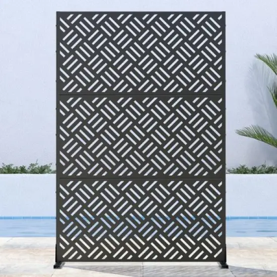 Dovelina Metal Outdoor Privacy Screen Freestanding Patio Decorative Screens - 72"x47", Black, Carl image {1}