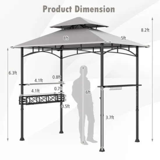 Tangkula 8 x 5 FT Outdoor Grill Gazebo Double Tiered BBQ Canopy Tent w/ 2 Side Shelves 20 Hooks Bottle Opener & Storage Basket image {8}