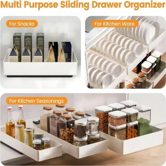 Pull Out Cabinet Organiser, Slide Out Drawer for Kitchen Cupboard, Roll-Out Extendable Sliding Drawer, No Need Drill and Nailing image {3}
