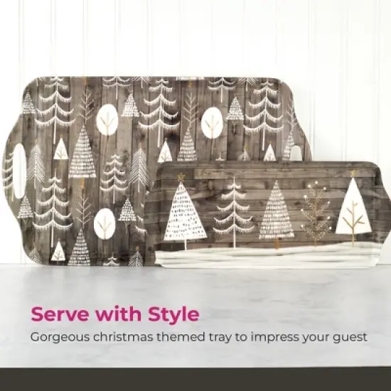 Pimpernel Wooden White Christmas Sandwich Tray (19" x 11.6") - Melamine Serving Platter with Rustic Wood Effect - Dishwasher Safe Serving Tray image {3}