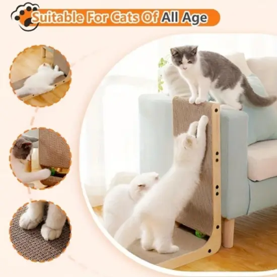 2PCS 23.6" L-Shape Three-dimensional Cat Scratching board, Cat Scratching Post with Ball toy wall Mounted, For Indoor Cats, Large Cat Scratching board image {5}