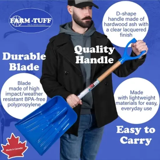 FARM-TUFF Durable Car and Trunk Multipurpose Shovel with Ash Hardwood Handle and Non Stick Plastic Blade, Blue, 10in image {1}
